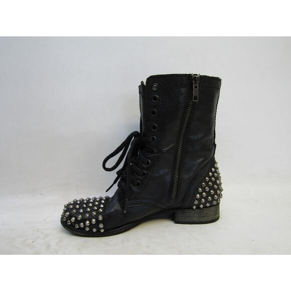 STEVE MADDEN Womens Sz 6 M Black Leather Zip Lace Up Combat High Ankle Boots - Picture 2 of 11